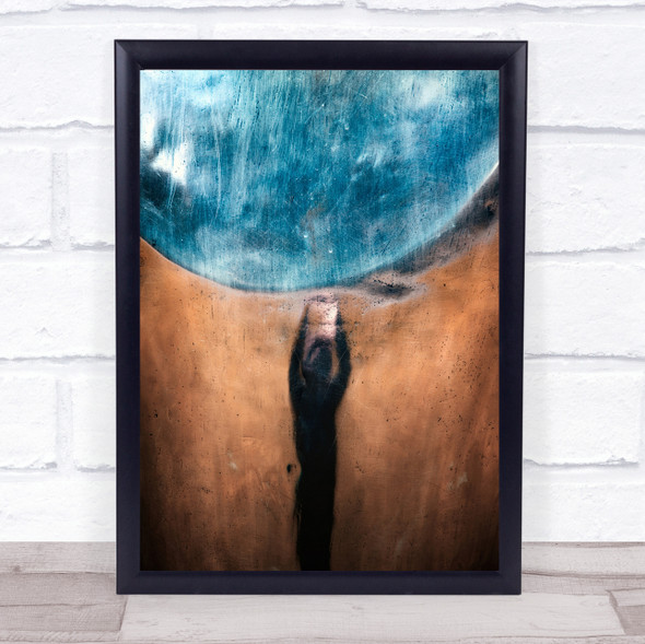 The Offering Abstract Shadow Edited Woman Brown Blue Vintage Wall Art Print
