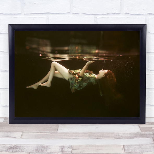 Underwater Surface Woman Floating Dive Diving Swim Swimming Wall Art Print
