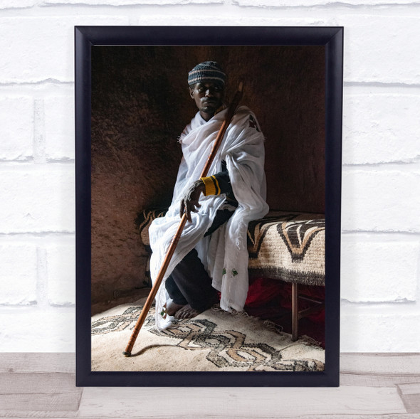 waiting Lalibela Ethiopia Worship Wait Pilgrim Robe Stick Cane Wall Art Print