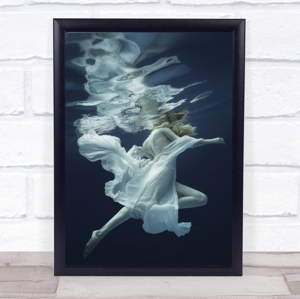 Water Air Girl Underwater Dress Blue Model Woman Fabric Surface Wall Art Print