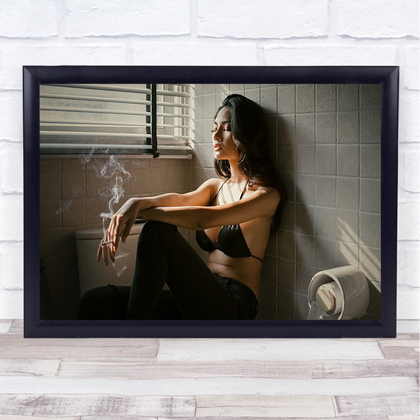 Woman Female Smoker Smoking Cigarette Window Blinds Wall Art Print