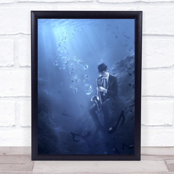 Blues Blue Bubbles Music Musician Notes Saxophone Surreal Underwater Art Print