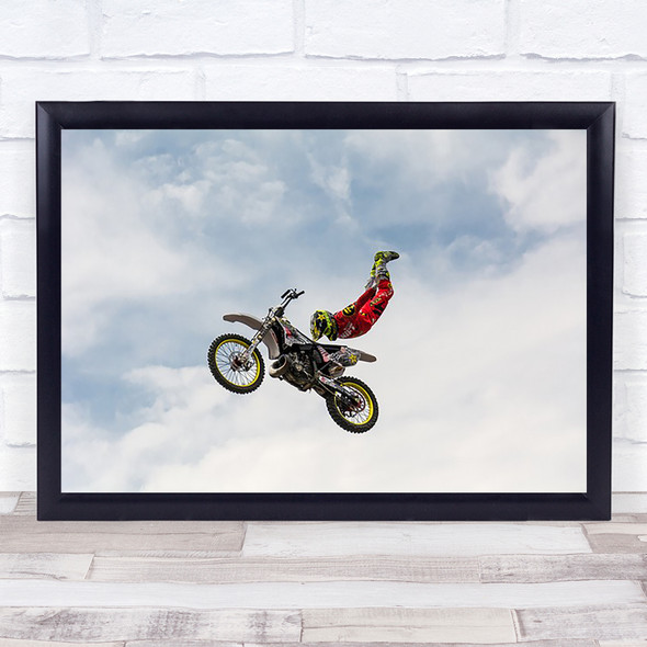 No Hands Super flyer Fly Stunt Show Rider Motorcycle Trick Motorsports Art Print