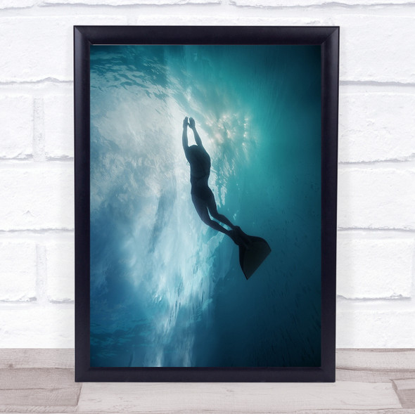 Sky Dive Mermaid Maldives Diver Diving Fin Fins Underwater Surface Art Print