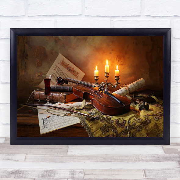 With Violin Candles Music Book Candle Notes Instrument Sheet Wall Art Print