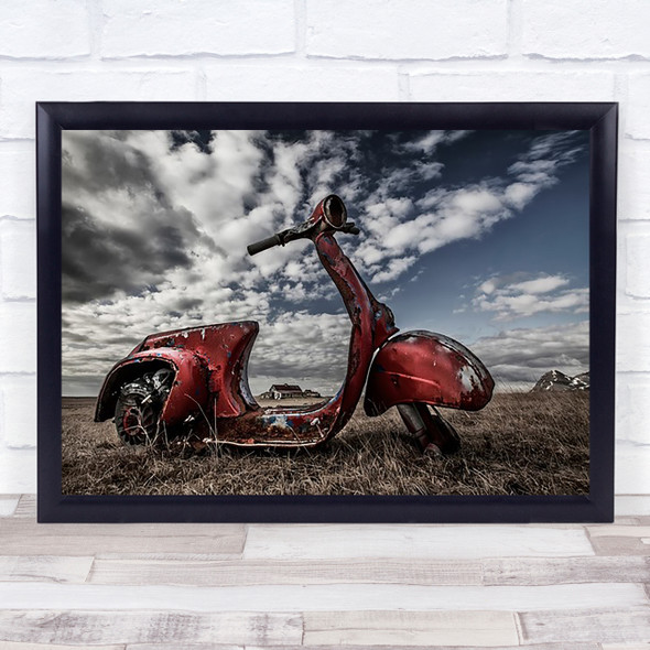 Framed Memories Iceland Borgarfjordur Vespa Old Abandoned Farm Wall Art Print