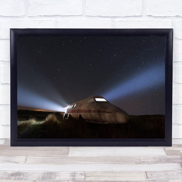 Plane Wreck Abandoned Torch Flashlight Light Stars Sky Night Astronomy Art Print