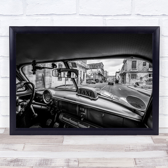 Riding Cuban streets Taxi Street Driving Car Mirror Cars Traffic Lane Art Print