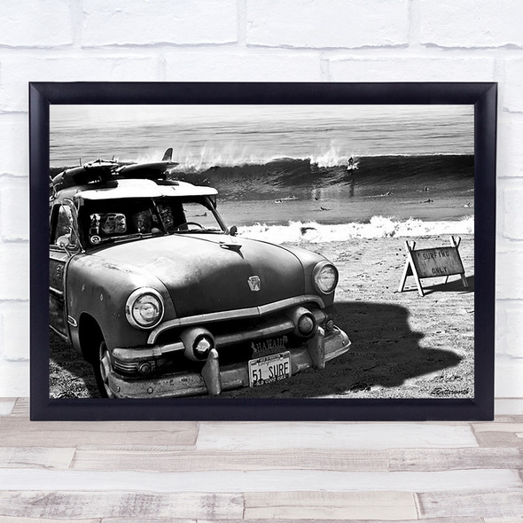 Surfing California Woody Surfers Waves Vintage Retro Classic Wall Art Print