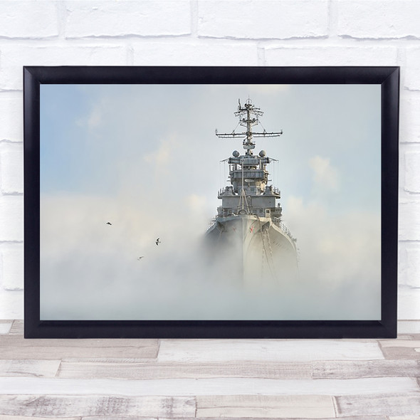 Cruiser Ghost Vessel Ship Wave Storm Weather Warship Fog Wind Wall Art Print