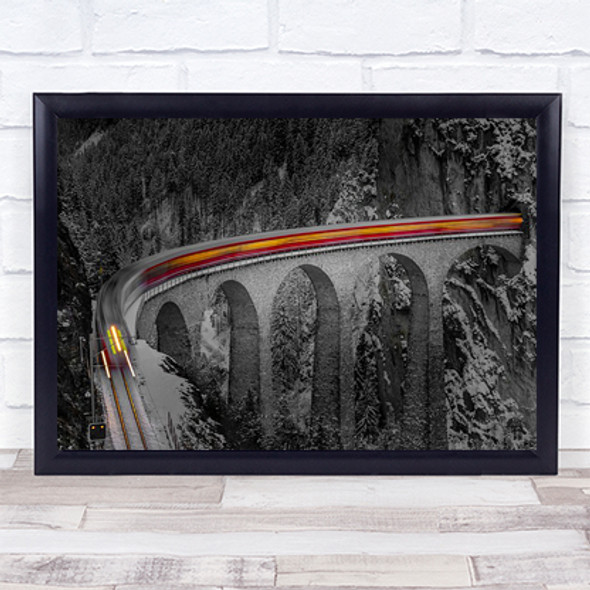 Ghost Rider Train Viaduct Bridge Winter Transportation Alps Mountain Art Print