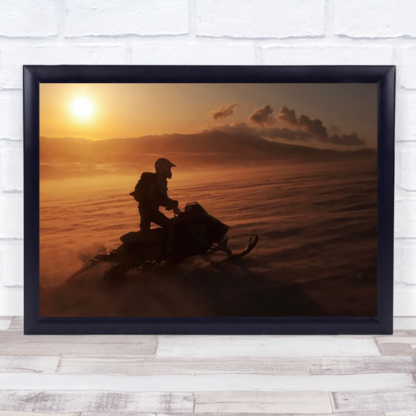 Iceland Glacier Snow Sun Action Speed Motion Snowmobile Wall Art Print