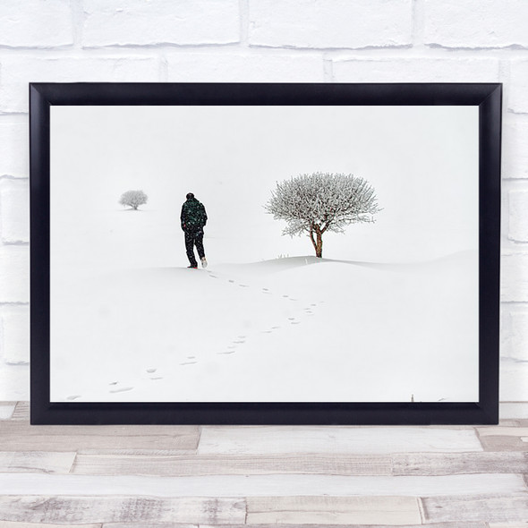 Lone On Snow Tree Winter Freeze Man Cold Walk Walking Frost Wall Art Print