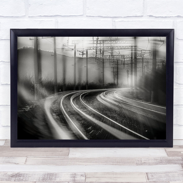 Railway Monochrome Railroad Tracks Train Curve Curves Industry Wall Art Print