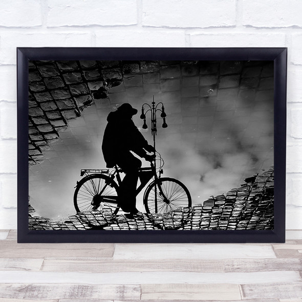 Reflex Bike Street Shadow Cobblestones Water Cycle Puddle Chandelier Art Print