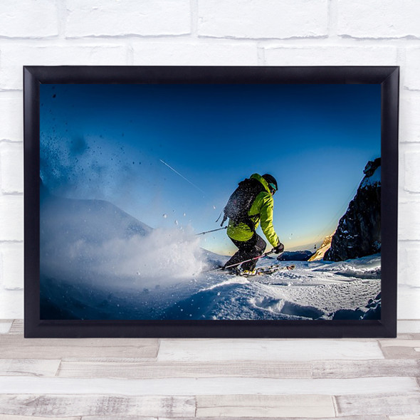 Skiing Ski Skier Action Dust Powder Snow Winter Adventure Wall Art Print