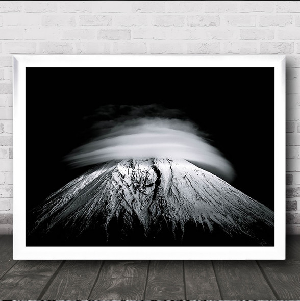 Umbrella Fuji Mountain Cloud Snow Cold Winter Dark Wall Art Print