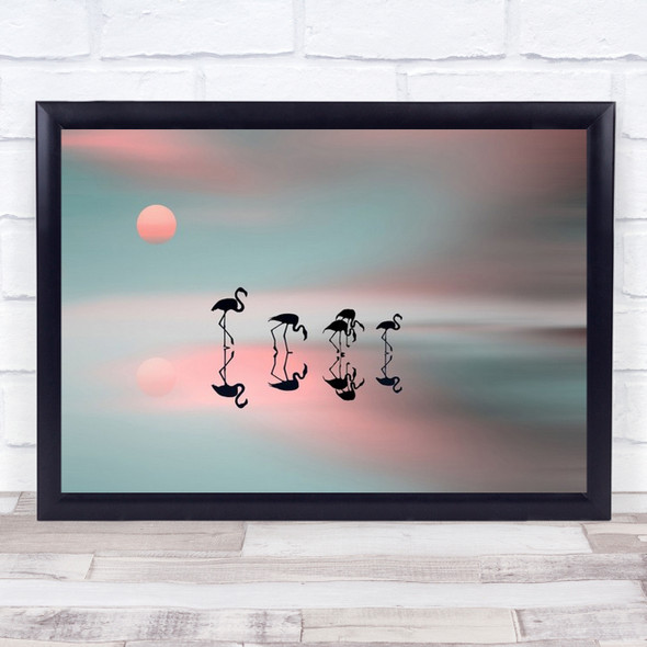 Family Flamingos Flamingo Silhouette Graphic Sun Wall Art Print