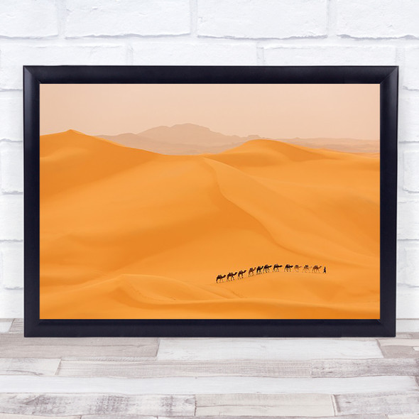 Camels caravan in Sahara Desert Camel Sand Dune Dunes Wall Art Print