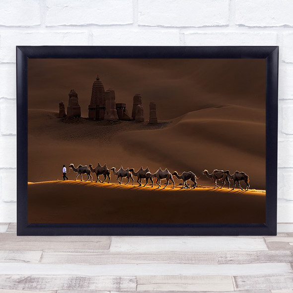 Castle Camels Animal Camel Caravan Desert Person Sand Walk Animals Art Print