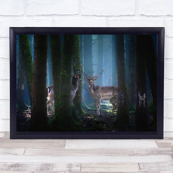 Deer's Animal Antler Deer Forest Trees Meeting Rendezvous Art Print