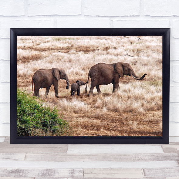 Elephant Family Tanzania Wildlife Africa Safari Cub Savannah Cute Wall Art Print