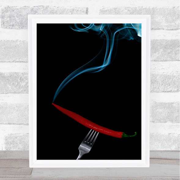 Hot Bite Chili Chilli Incense Smoke Fork Conceptual Kitchen Wall Art Print