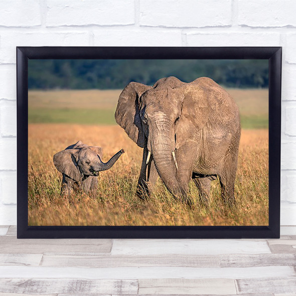 Mom elephant with calf Africa Safari Masai Wall Art Print