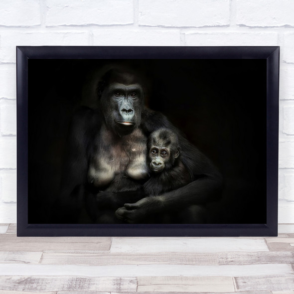 Motherhood Gorilla Gorillas Apes Monkey Monkeys Mother Child Wall Art Print