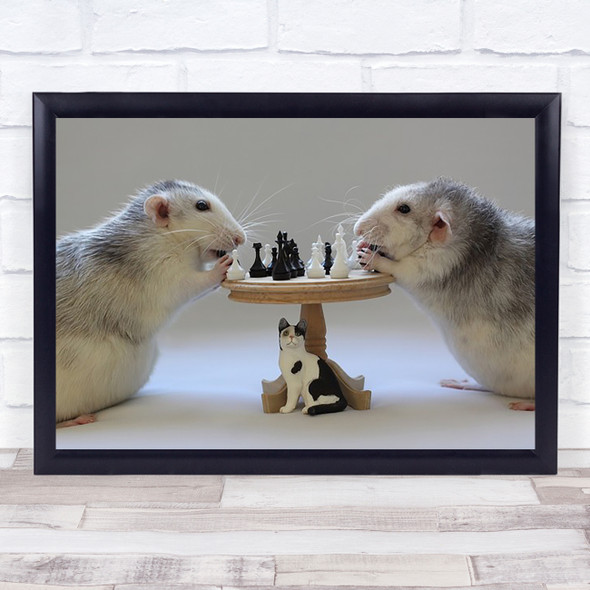 Playing Chess Tubook2012 Mice Mouse Cat Chess Game Play Match Wall Art Print