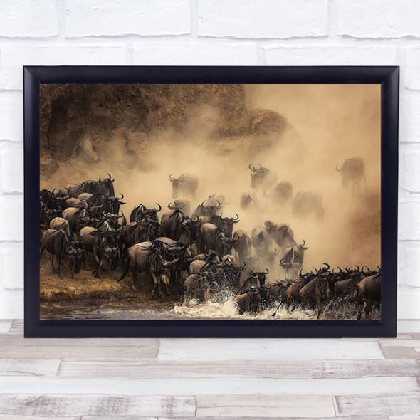 The Crossing Wildlife Animals Africa Action River Waheed Wall Art Print