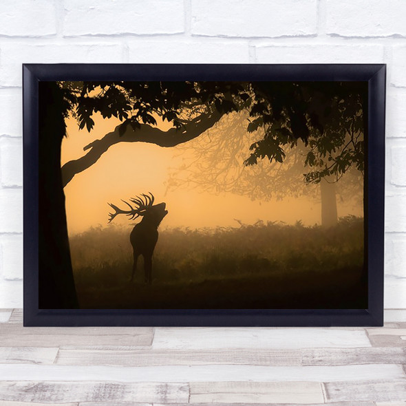 The Love Call Deer Stag Antlers Antler Orange Fog Mist Haze Silhouette Art Print