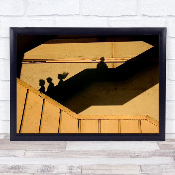 Abstract Shadow People Graphic Silhouette Escalator Staircase Wall Art Print
