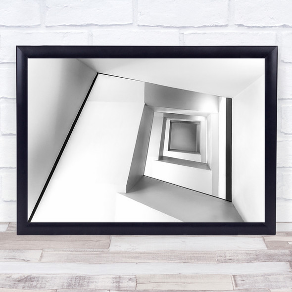 Golden Stairs Geometry Shapes Tunnel Perspective Architecture Wall Art Print