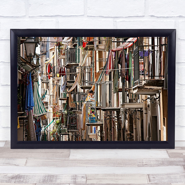 Humans Clothes Street Italy Sicily Balcony Facade Chaos Chaotic Art Print