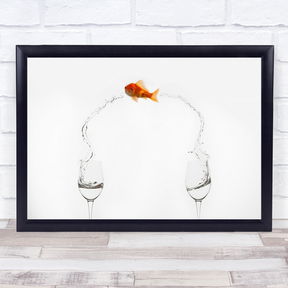 Jump Goldfish Gold Golden Glass Water Wall Art Print