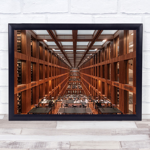 Library In Berlin Modern Symmetry Lines Geometry Desk Reading Wall Art Print