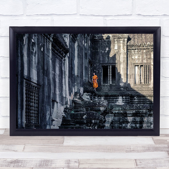 Monk Cambodia Angkorwat Temple Buddhist Religion Wall Art Print