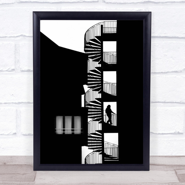 Silhouette Graphic Person Staircase Abstract Facade Wall Art Print