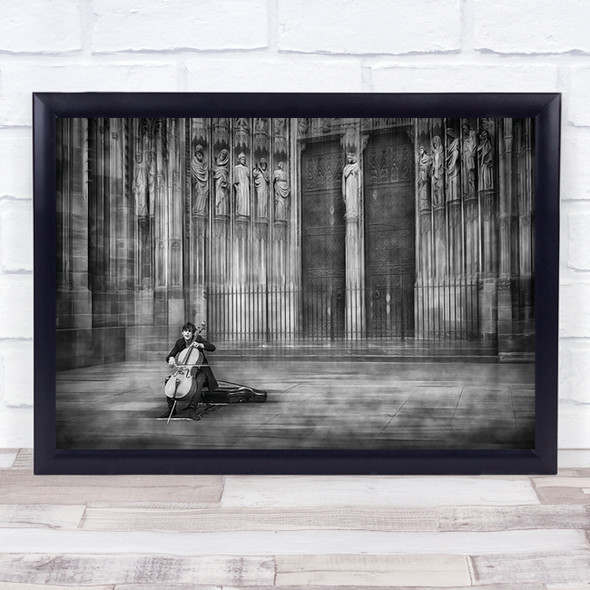 the cellist Cello Play Music Retro Cathedral Strasbourg Dedicated Wall Art Print