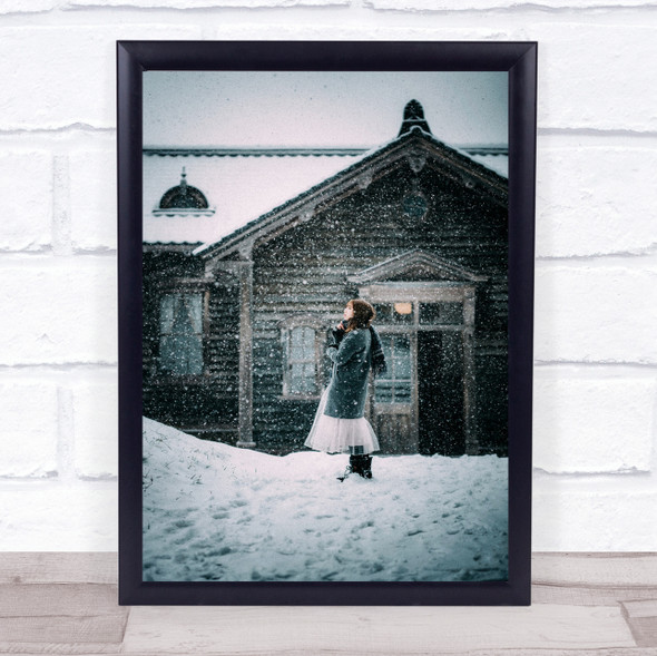 Snow Day Winter House Home Snowy Snowfall Snowing Cold Wall Art Print