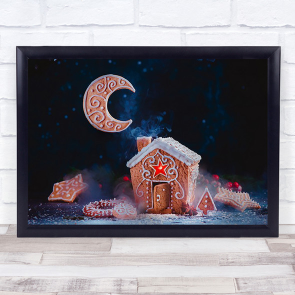 Winter Moon Gingerbread Christmas Sweet Cookie Food Holiday House Wall Art Print