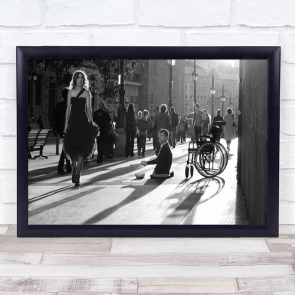 Street Woman Elegant Homeless Disabled Light Wheelchair Begging Wall Art Print