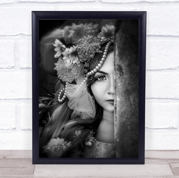 Half Pearls Hat Flowers Fashion Model Woman Girl Wall Art Print