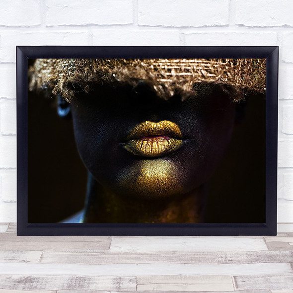 imperfect Face Lips Gold Golden Lipstick Mouth Anonymous Wall Art Print