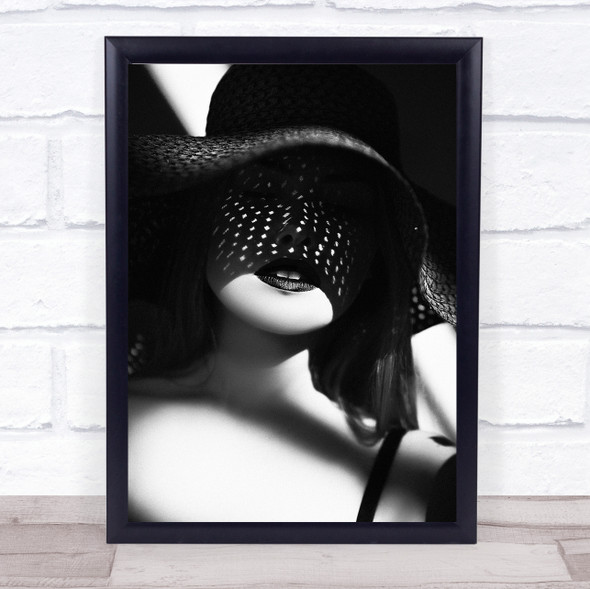 White dots Woman Hat Lips Mouth Female Sensual Wall Art Print