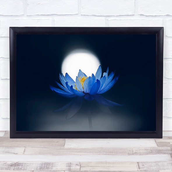 Fleeting Dream Blue Flower Flowers L Moon Zen Bloom Simple Wall Art Print