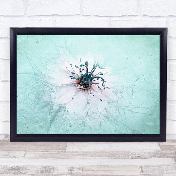 Misty Blue Flower Bloom Close-Up L Fresh Purity Freshness Teal Wall Art Print