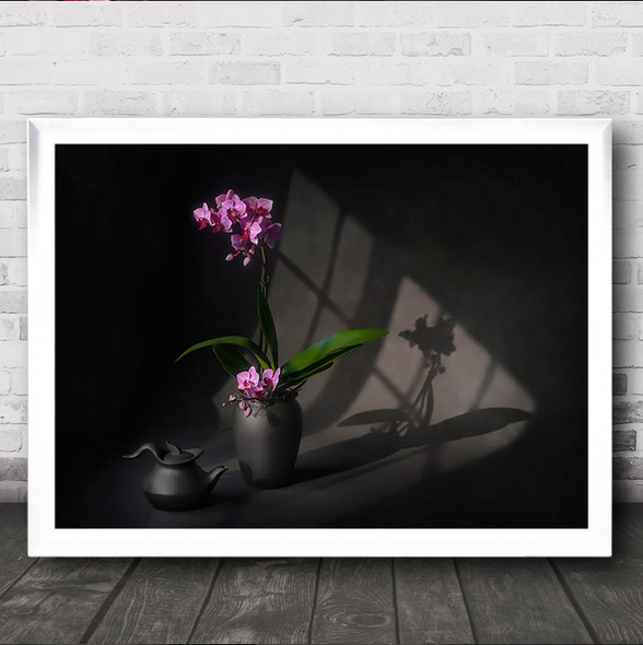 Warm Sunlight Orchid Flower Vase Teapot Pot Orchids Shadow Wall Art Print