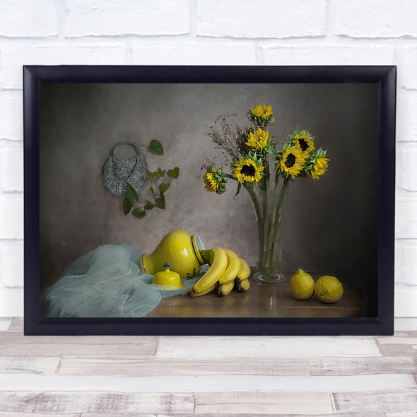 Yellow Sunflower Flower Banana Lemon Leaves Vase Wall Art Print